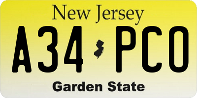 NJ license plate A34PCO