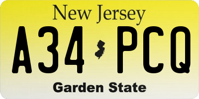 NJ license plate A34PCQ