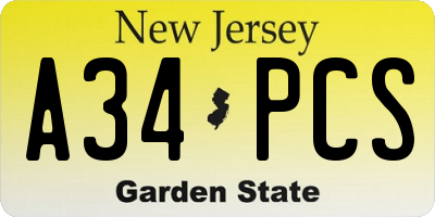 NJ license plate A34PCS
