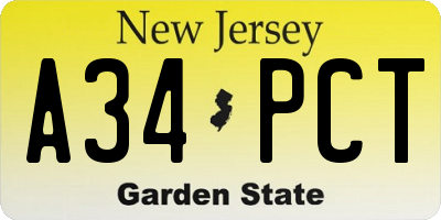 NJ license plate A34PCT