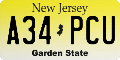 NJ license plate A34PCU