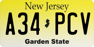 NJ license plate A34PCV