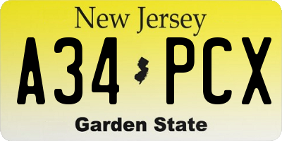 NJ license plate A34PCX