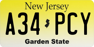 NJ license plate A34PCY
