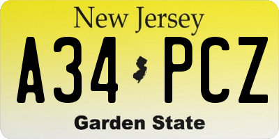 NJ license plate A34PCZ