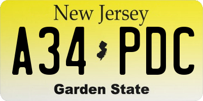 NJ license plate A34PDC