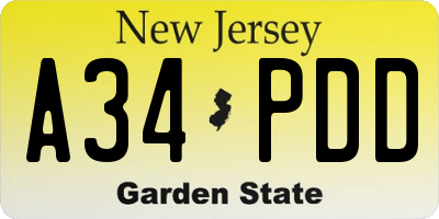 NJ license plate A34PDD
