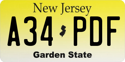 NJ license plate A34PDF