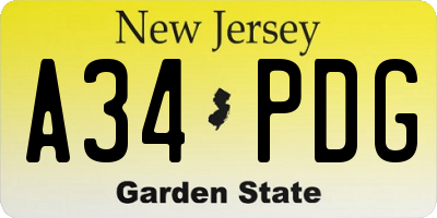 NJ license plate A34PDG