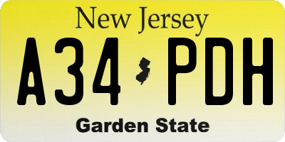 NJ license plate A34PDH