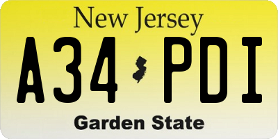 NJ license plate A34PDI