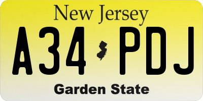 NJ license plate A34PDJ