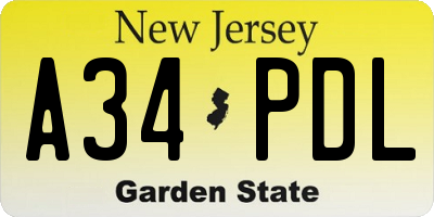 NJ license plate A34PDL