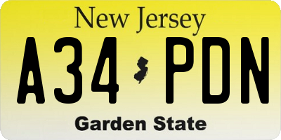 NJ license plate A34PDN