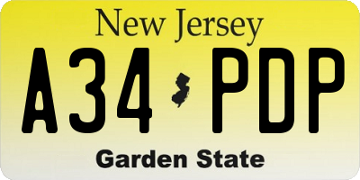 NJ license plate A34PDP