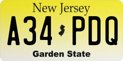 NJ license plate A34PDQ