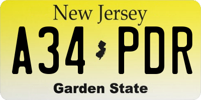 NJ license plate A34PDR