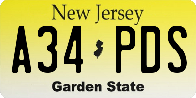 NJ license plate A34PDS