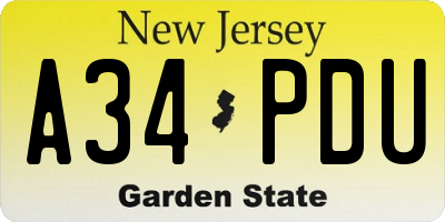 NJ license plate A34PDU