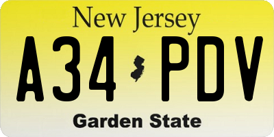 NJ license plate A34PDV
