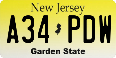 NJ license plate A34PDW