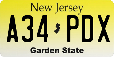 NJ license plate A34PDX