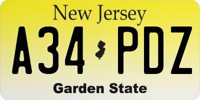 NJ license plate A34PDZ