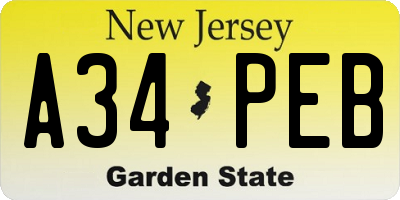 NJ license plate A34PEB
