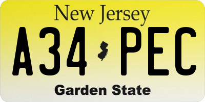 NJ license plate A34PEC