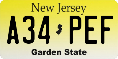 NJ license plate A34PEF