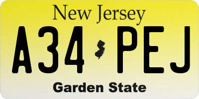 NJ license plate A34PEJ
