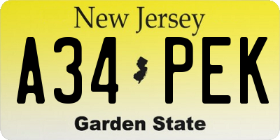NJ license plate A34PEK
