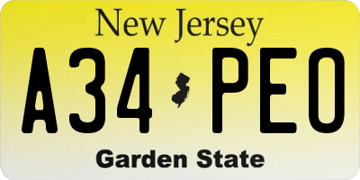 NJ license plate A34PEO