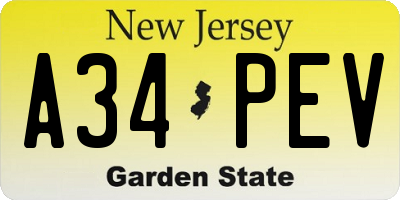 NJ license plate A34PEV