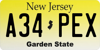 NJ license plate A34PEX