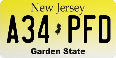 NJ license plate A34PFD