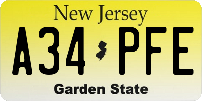 NJ license plate A34PFE