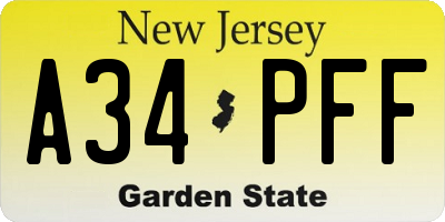 NJ license plate A34PFF