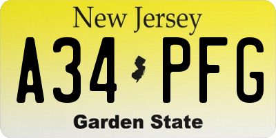 NJ license plate A34PFG