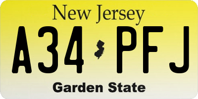 NJ license plate A34PFJ