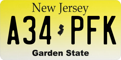 NJ license plate A34PFK
