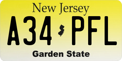 NJ license plate A34PFL