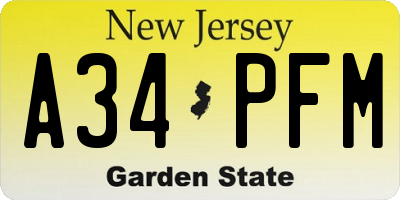 NJ license plate A34PFM
