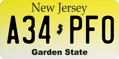 NJ license plate A34PFO