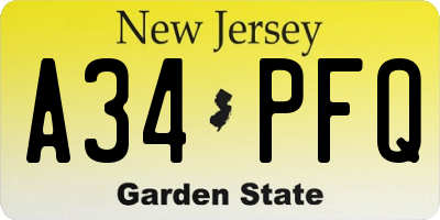 NJ license plate A34PFQ