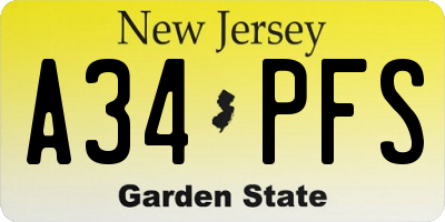NJ license plate A34PFS
