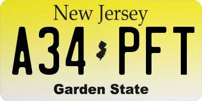 NJ license plate A34PFT