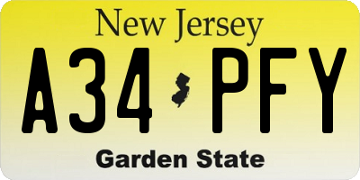 NJ license plate A34PFY