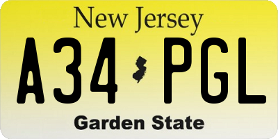 NJ license plate A34PGL