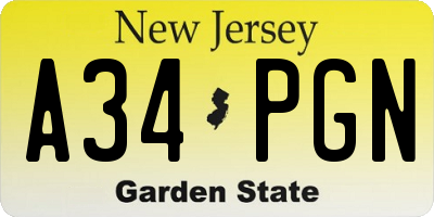NJ license plate A34PGN